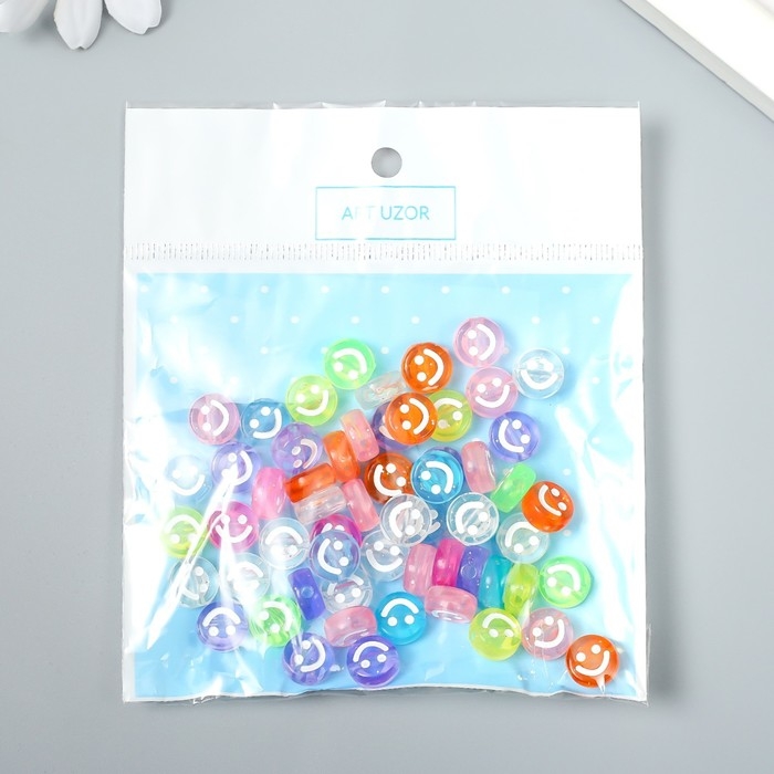 Бусины для творчества пластик Бусины для творчества пластик "Белый смайлик на цветном" набор 20 гр 0,5х1х1 см