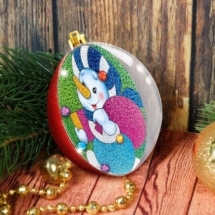 Ёлочный шар-фреска «Новый год! Снеговик с подарками», новогодний набор для творчества Ёлочный шар-фреска «Новый год! Снеговик с подарками», новогодний набор для творчества