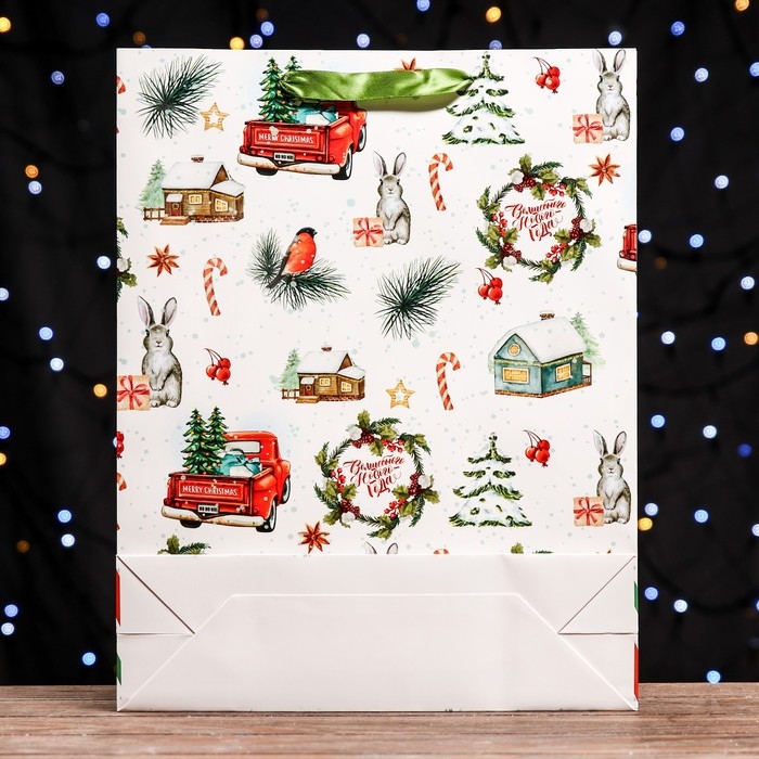 Новый год. Пакет ламинированный вертикальный Новый год. Пакет ламинированный вертикальный "Праздник во дворе",33 х 42 х 10 см.