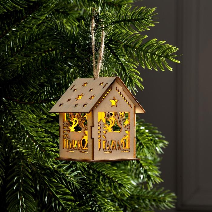 Ёлочная игрушка «Домик с оленем», от батареек, свечение тёплое белое Ёлочная игрушка «Домик с оленем», от батареек, свечение тёплое белое