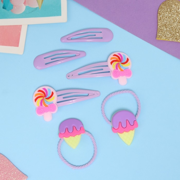 Набор для волос Набор для волос "Ширли" (2 резинки 5 см, 4 невидимки 5,5 см) рожок, сиреневый