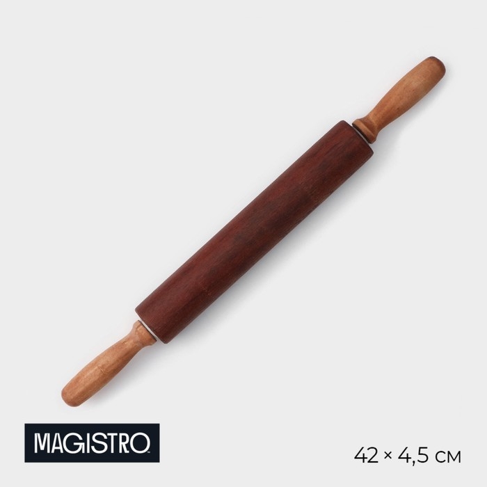Скалка вращающаяся Magistro, дерево, 43×4 см, рабочая часть 23 см, с фигурными ручками Скалка вращающаяся Magistro, дерево, 43×4 см, рабочая часть 23 см, с фигурными ручками