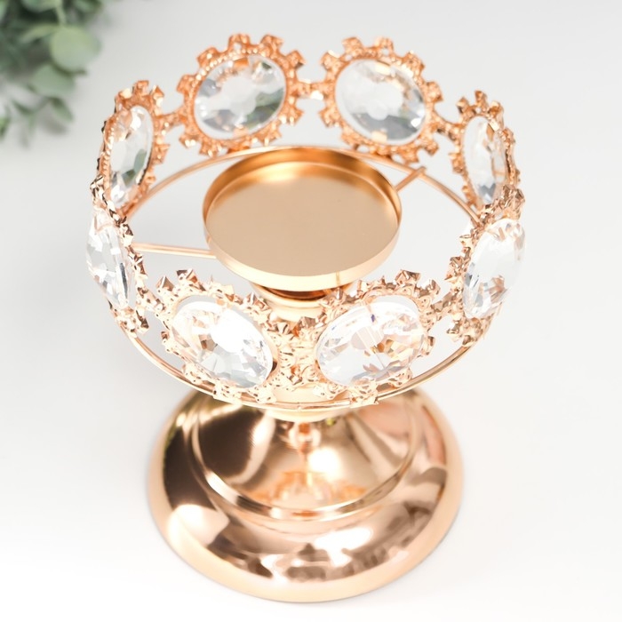 Подсвечник металл на 1 свечу  Подсвечник металл на 1 свечу "Кристаллы - Тиара" золото 15х12х12 см