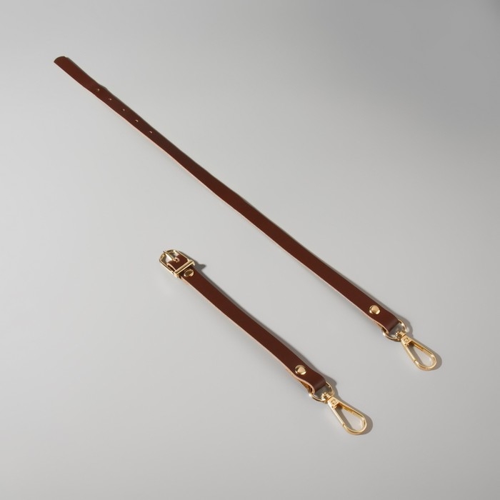 Ручка для сумки из натуральной кожи, регулируемая, с карабинами, 60 ± 2 см × 1,2 см, цвет коричневый/золотой Ручка для сумки из натуральной кожи, регулируемая, с карабинами, 60 ± 2 см × 1,2 см, цвет коричневый/золотой