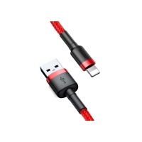 Кабель Baseus, Lightning - USB, 2.4 А, ПВХ оплётка, 1 м, чёрно-красный