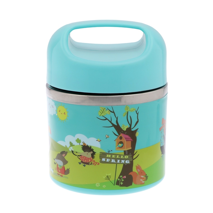 Ланч-бокс Ланч-бокс "В мире зверей", 630 мл, сохраняет тепло 3 ч, 11 х 15 см, голубой