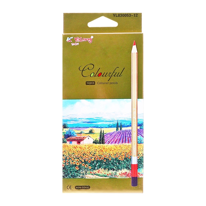 Карандаши 12 цветов, в картонной коробке, шестигранные, корпус золото, деревянные, Пейзаж Карандаши 12 цветов, в картонной коробке, шестигранные, корпус золото, деревянные, Пейзаж