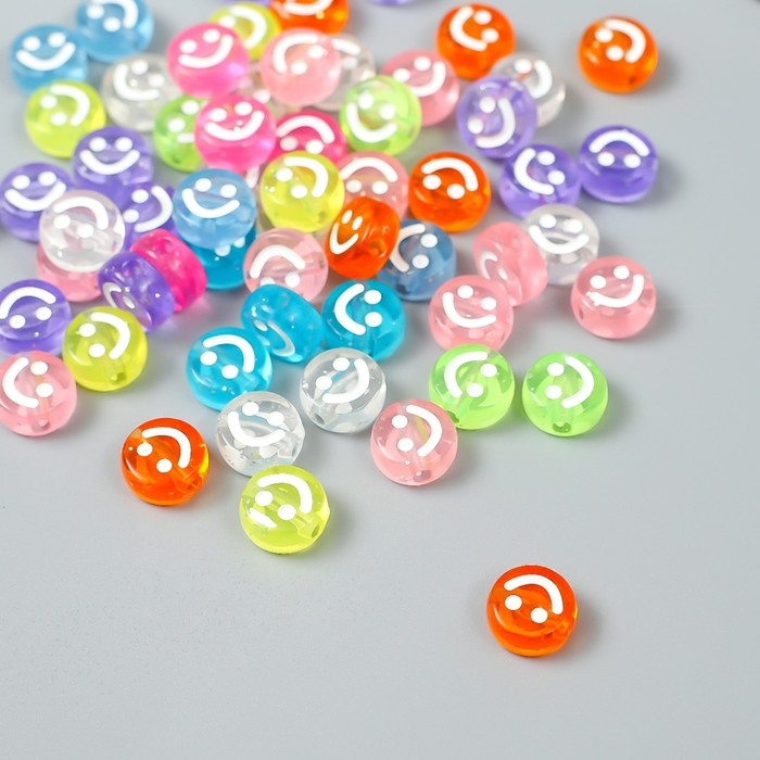 Бусины для творчества пластик Бусины для творчества пластик "Белый смайлик на цветном" набор 20 гр 0,5х1х1 см