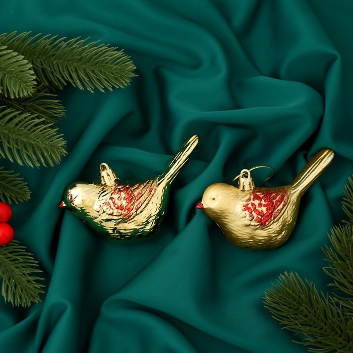 Украшение ёлочное Украшение ёлочное "Пташка" (набор 2 шт) 7х10 см, золото