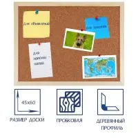 Доска пробковая Calligrata LINE, В1104, 45&times;60 см, в деревянной раме
