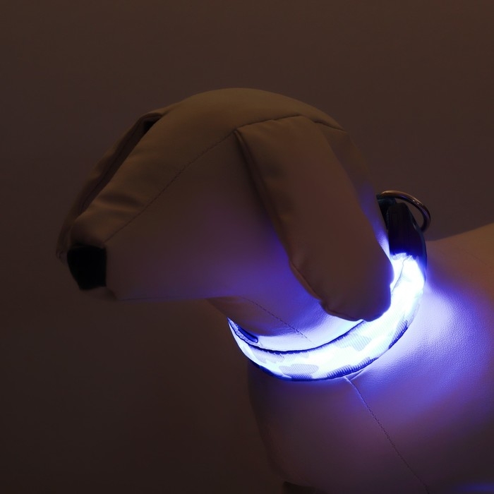 Ошейник с подсветкой Милитари 3 режима свечения размер S, ОШ 22-40 х 2,5 см синий Ошейник с подсветкой Милитари 3 режима свечения размер S, ОШ 22-40 х 2,5 см синий