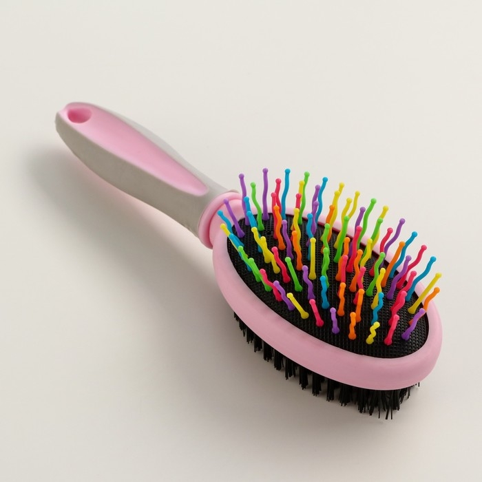 Двусторонняя щётка - расческа с волнистыми зубьями, средняя, 6 х 19 см, розовая Двусторонняя щётка - расческа с волнистыми зубьями, средняя, 6 х 19 см, розовая