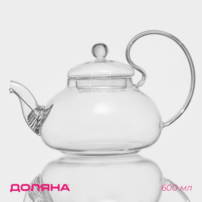 Чайник стеклянный заварочный с металлическим ситом Доляна «Элегия», 600 мл Чайник стеклянный заварочный с металлическим ситом Доляна «Элегия», 600 мл
