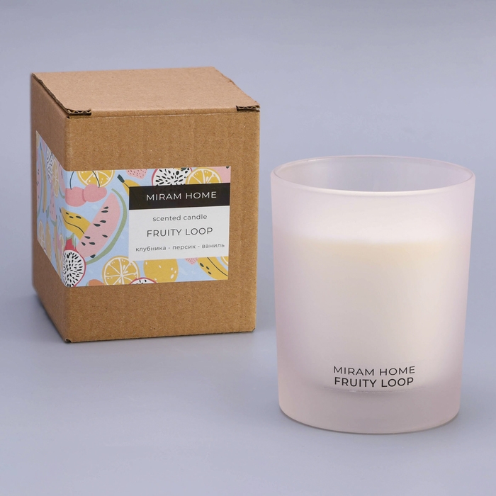 Свеча ароматическая в стакане  Свеча ароматическая в стакане "FRUITY LOOP", клубника, персик, ваниль, 200 г