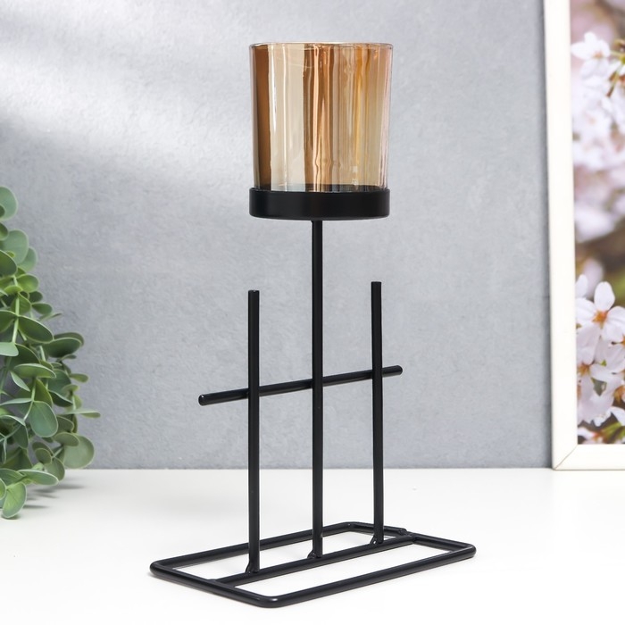 Подсвечник металл, стекло на 1 свечу Подсвечник металл, стекло на 1 свечу "Аркана" d-5 см, чёрный 8,4х12,8х22,5 см