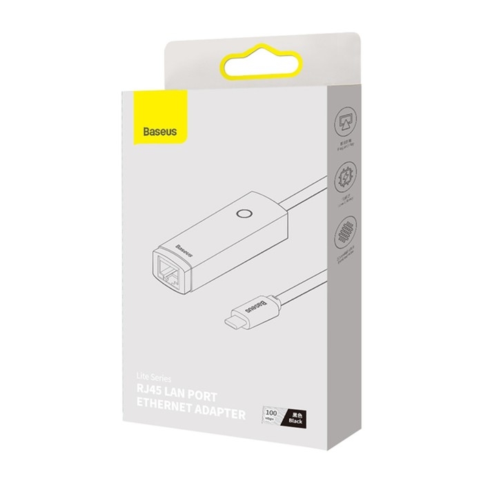 Адаптер Baseus Ethernet Adapter, Type-C - RJ45 (100Mbps), черный Адаптер Baseus Ethernet Adapter, Type-C - RJ45 (100Mbps), черный