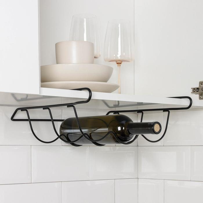 Держатель для бутылок Доляна, подвесной, металл, 32,5×31,5×13 см, цвет чёрный Держатель для бутылок Доляна, подвесной, металл, 32,5×31,5×13 см, цвет чёрный