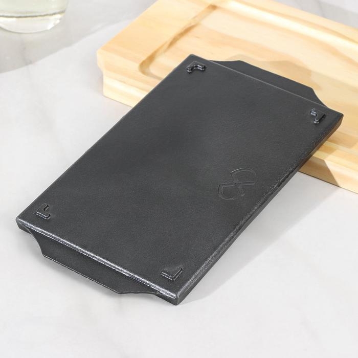 Сковорода чугунная «Прямоугольник», 25×14 см, на деревянной подставке