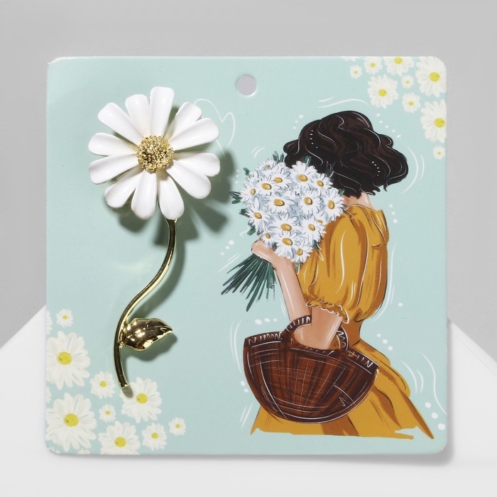 Брошь «Цветок» ромашка, цвет белый в золоте Брошь «Цветок» ромашка, цвет белый в золоте