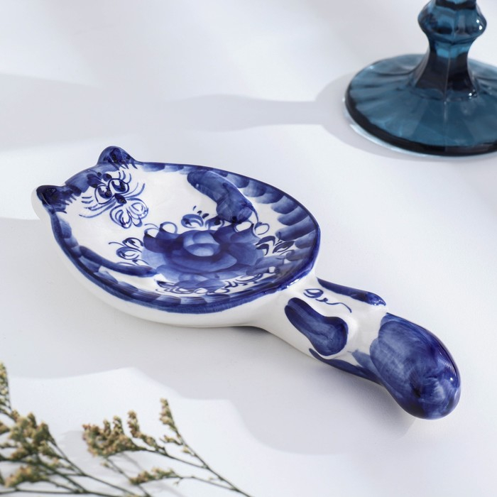 Подставка под ложку «Кот», гжель Подставка под ложку «Кот», гжель