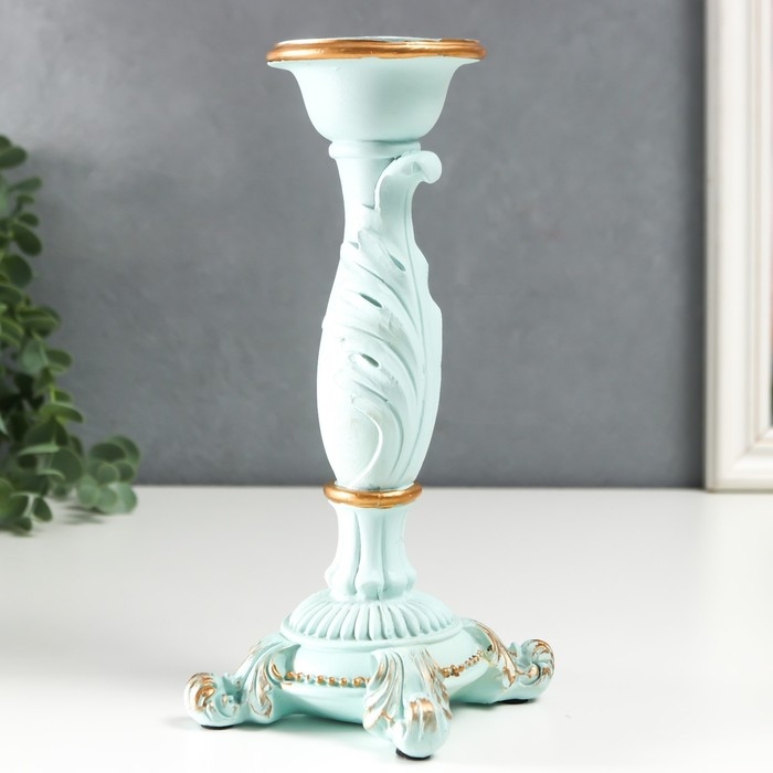 Подсвечник полистоун на 1 свечу Подсвечник полистоун на 1 свечу "Пышный лист" нежно-голубой 21,5х9х9 см