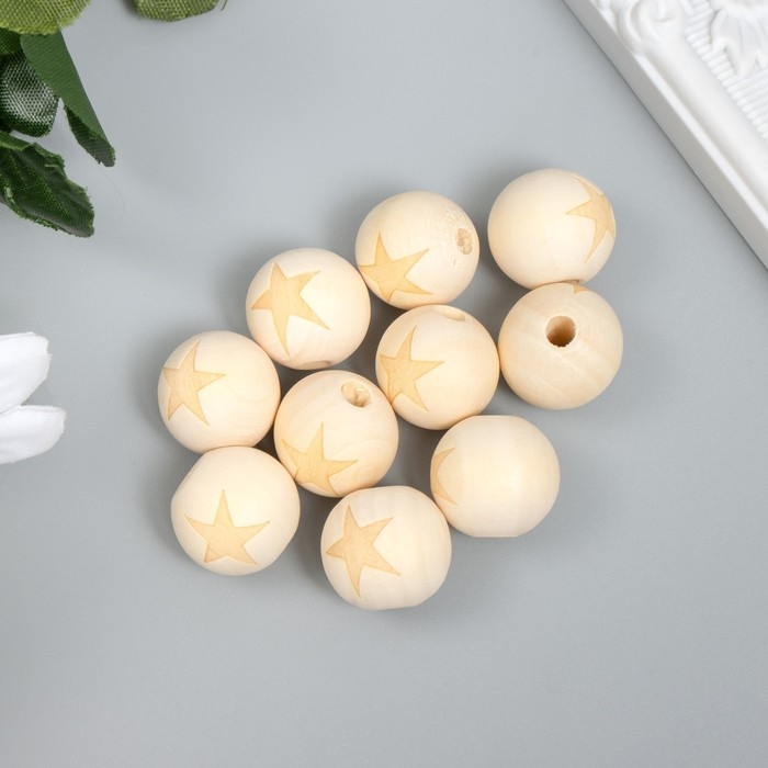 Бусина дерево для творчества Бусина дерево для творчества "Круглая. Звезда" d=1,8 см набор 10 шт