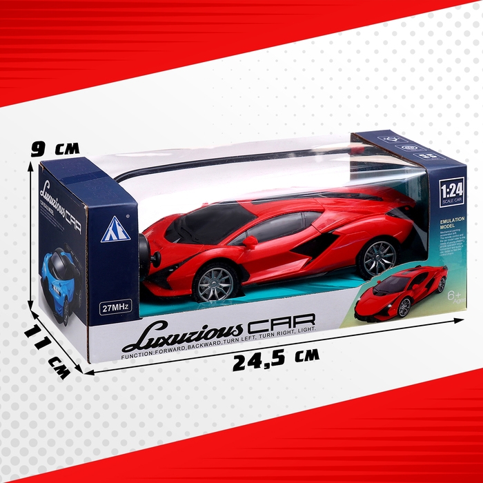 Машина радиоуправляемая «Купе», 1:24, световые эффекты, работает от батареек, цвет красный