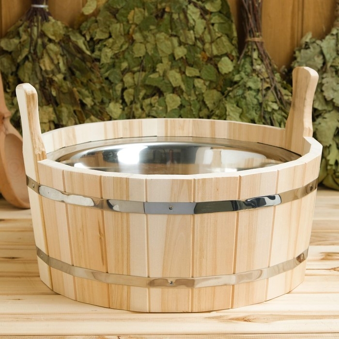 Шайка из липы, 15 л, двуручная, нержавеющая вставка Шайка из липы, 15 л, двуручная, нержавеющая вставка