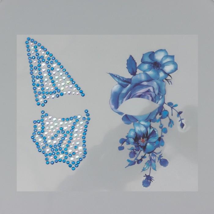 Наклейка пластик стразы Наклейка пластик стразы "Крыло бабочки и цветы" 16х17 см