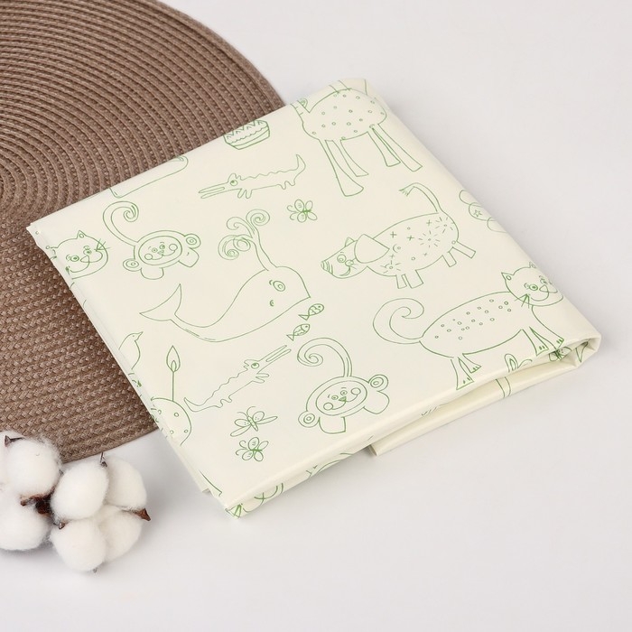 Клеенка детская «Мультики», р-р. 100х140 см., без окантовки, цвет белый/зеленый Клеенка детская «Мультики», р-р. 100х140 см., без окантовки, цвет белый/зеленый