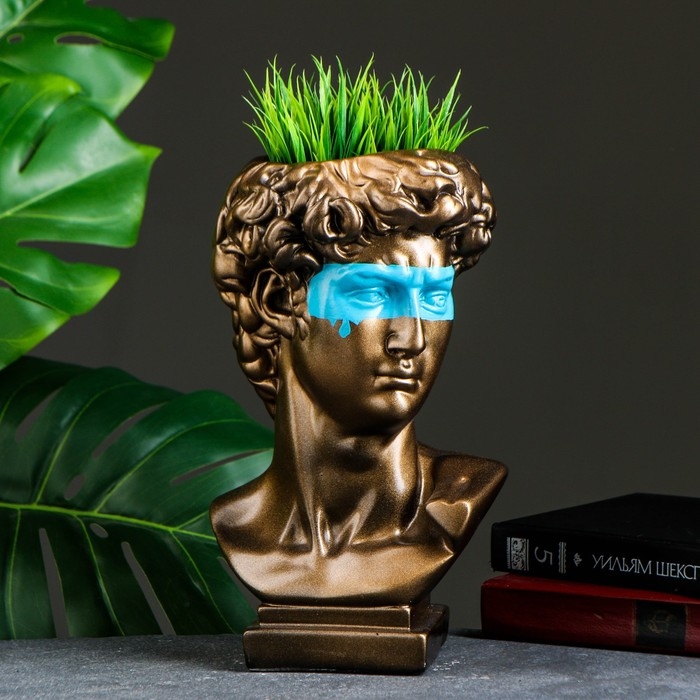 Кашпо - органайзер  Кашпо - органайзер "Бюст Давида с маской" большой, бронза, бирюзовый, 28см