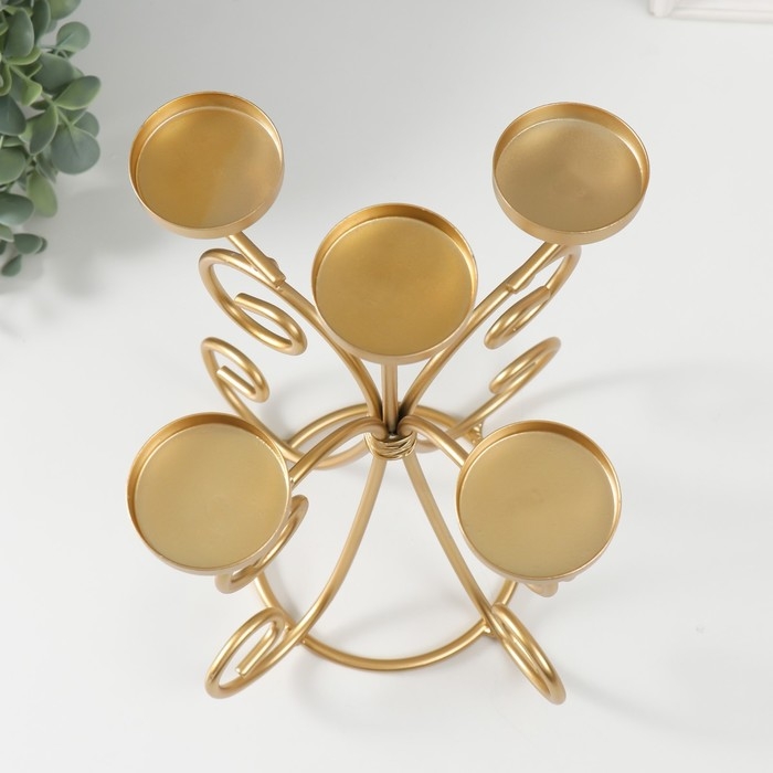 Подсвечник металл на 5 свечей "Вазон. Завитки" золото 21.5х21.5х27 см