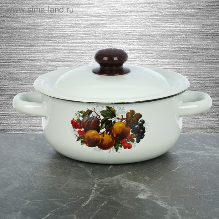 Кастрюля эмалированная 1,5 л, декор МИКС, цвет белый Кастрюля эмалированная 1,5 л, декор МИКС, цвет белый