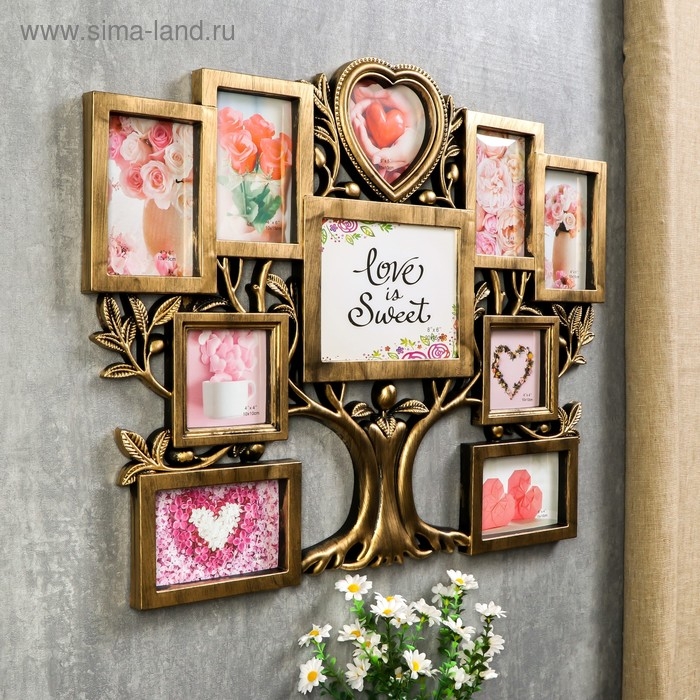 Фоторамка пластик на 10 фото 10х10,10х15,13х13,15х20см  Фоторамка пластик на 10 фото 10х10,10х15,13х13,15х20см "Дерево с плодами" т.золото 52х65х3см   47853