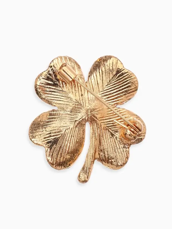 Брошь &laquo;Клевер&raquo;, бело-зелёная в золоте