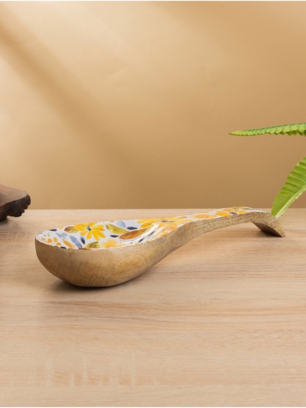 Подставка под ложку «Желтые и синие цветы», 25.5×9×3.8 см, дерево манго