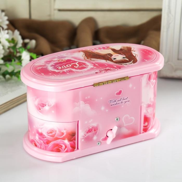 Шкатулка музыкальная с выдвижными ящиками Шкатулка музыкальная с выдвижными ящиками "Девичья" 20х10х10,5 см