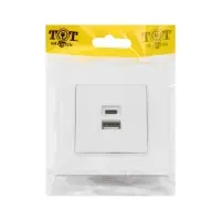 Розетка TOT Matte Glass, 5 В, 2.1 A, разъёмы USB-A + USB-C, стекло, скрытая, белая