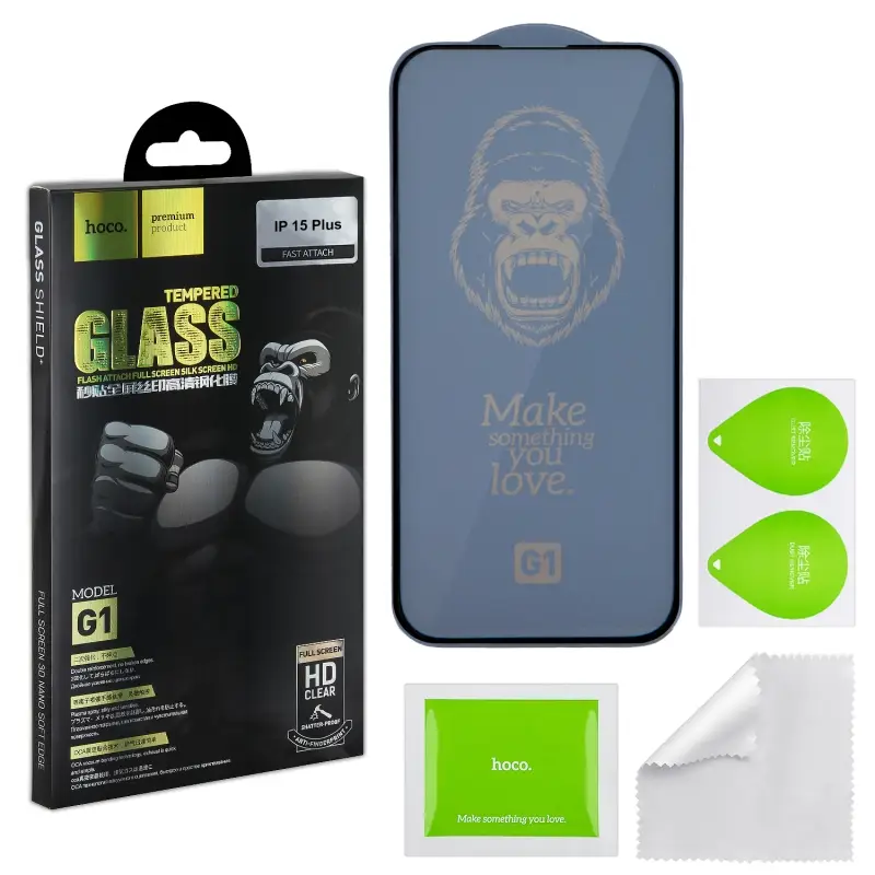 Защитное стекло iPh 15 Plus/ iPh 16 Plus Full Screen G1 HOCO черное Защитное стекло iPh 15 Plus/ iPh 16 Plus Full Screen G1 HOCO черное