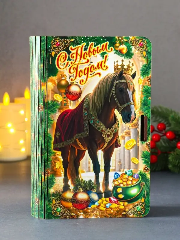 Книга-шкатулка новогодняя Конь в мантии с короной "С Новым годом!"19х13х5 см