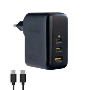 Сетевое зарядное устройство с кабелем Type-C-Type-C + 2 PD100W+USB QC3.0 GaN E0121B00 Baseus черный
