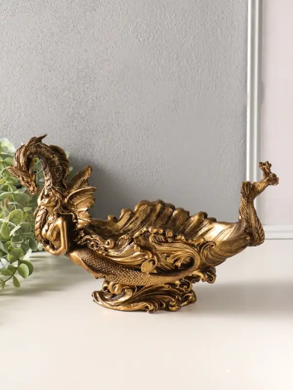 Подставка для мелочей "Девушка с драконом" 20,5х32х17 см, бронза