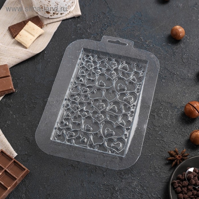 Форма для шоколада «Плитка в сердечках», пластик, прозрачная