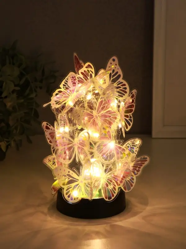 Сувенир пластик Сувенир пластик "Бабочки на колбе" LED 2хAG13 + наклейки бабочки 8,5х8,5х15 см