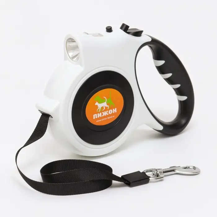 Рулетка &laquo;Пижон&raquo; с фонариком, прорезиненная ручка, 5 м, до 35 кг, чёрно-белая