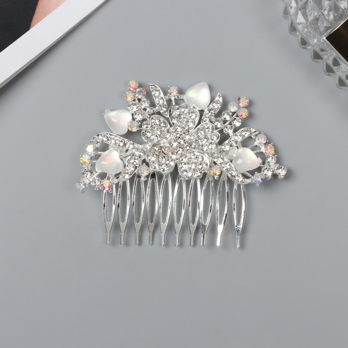 Гребень для волос  Гребень для волос "Джуди" цветок, 8х6 см, серебро