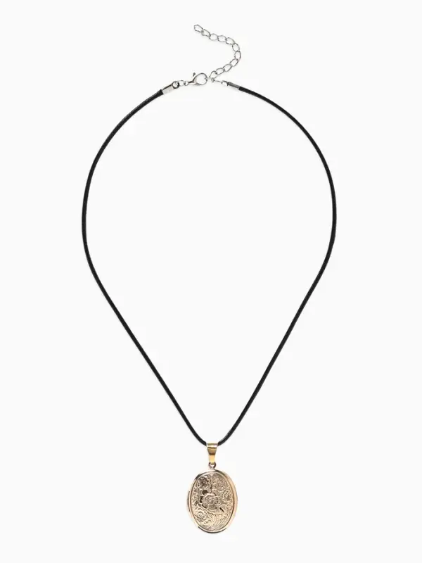 Кулон для фото на шнурке &laquo;Овал с цветами&raquo;, цвет золото на чёрном шнурке, 45 см