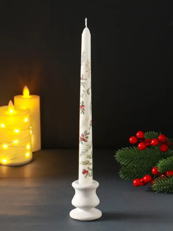 Свеча античная новогодняя 255х22 мм с декором, зимняя