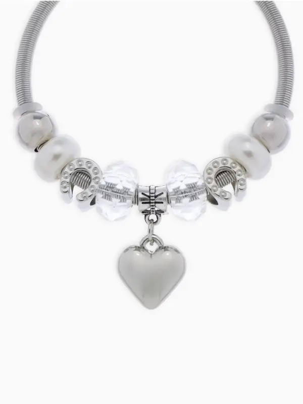Браслет с шармами &laquo;Марджери. Сердце и подкова&raquo;, d=6.5 см, белый в серебре