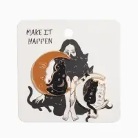 Набор значков (2 шт.) &laquo;Коты на Луне&raquo;, цветной в золоте